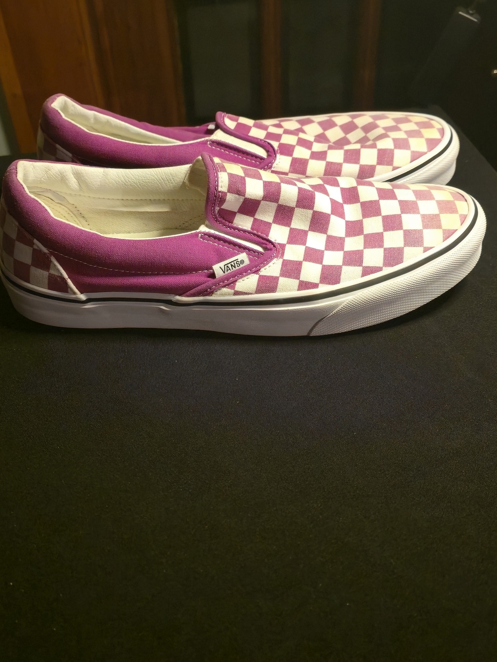 Vans Mens Slip-On Checkerboard Sneakers - Pink/White